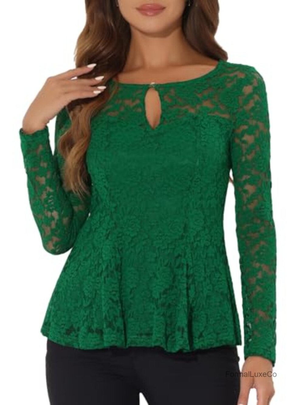 Women's Lace Peplum Blouse Dressy Wedding Guest Top Long Sleeve